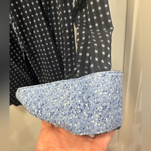 Bugatchi Shaped Fit Large Long Sleeve Shirt - Blue Squares Pattern - Picture 5 of 9